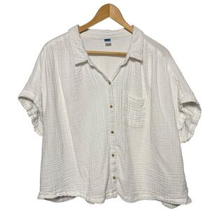 OLD NAVY Short Sleeve Button Down Gauze Shirt White XL